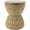 Table d'appoint en rotin tressé à la main avec plateau en bois et cadre noir – marron clair ou marron – Roche River Decor