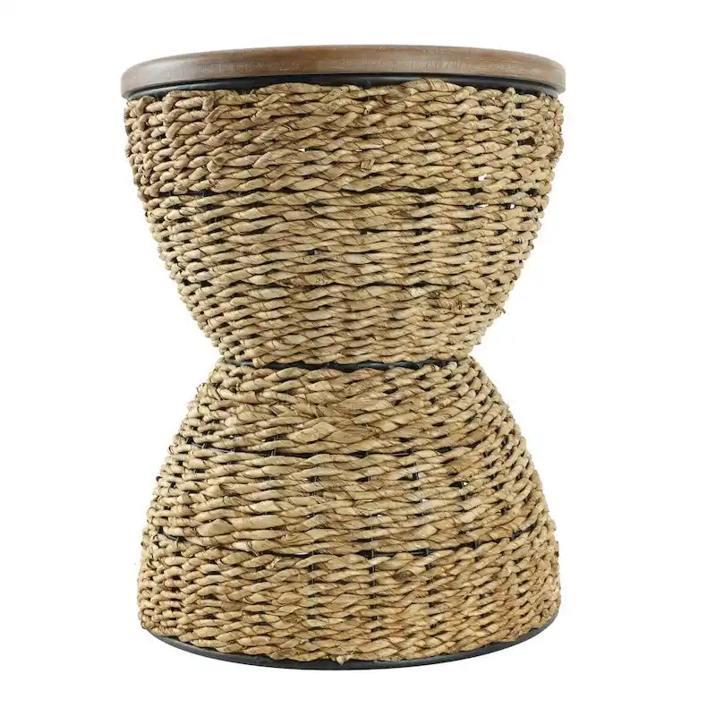 Table d'appoint en rotin tressé à la main avec plateau en bois et cadre noir – marron clair ou marron – Roche River Decor