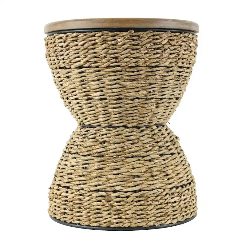 Table d'appoint en rotin tressé à la main avec plateau en bois et cadre noir – marron clair ou marron – Roche River Decor