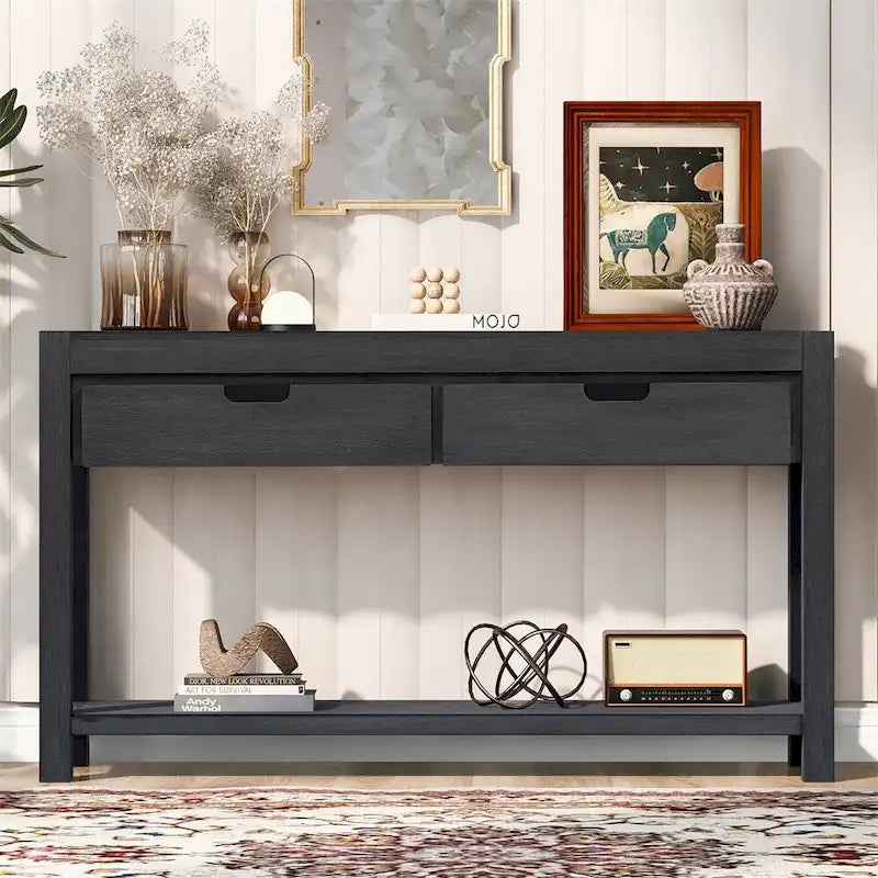 Console en bois avec 2 tiroirs et 1 étagère pour couloir et salon