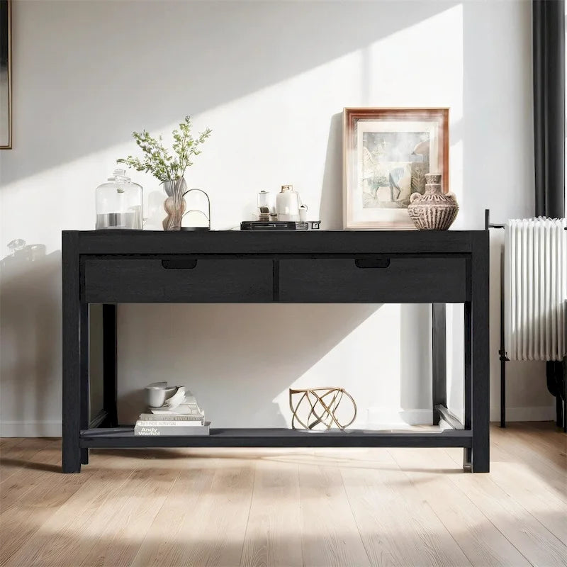Console en bois avec 2 tiroirs et 1 étagère pour couloir et salon