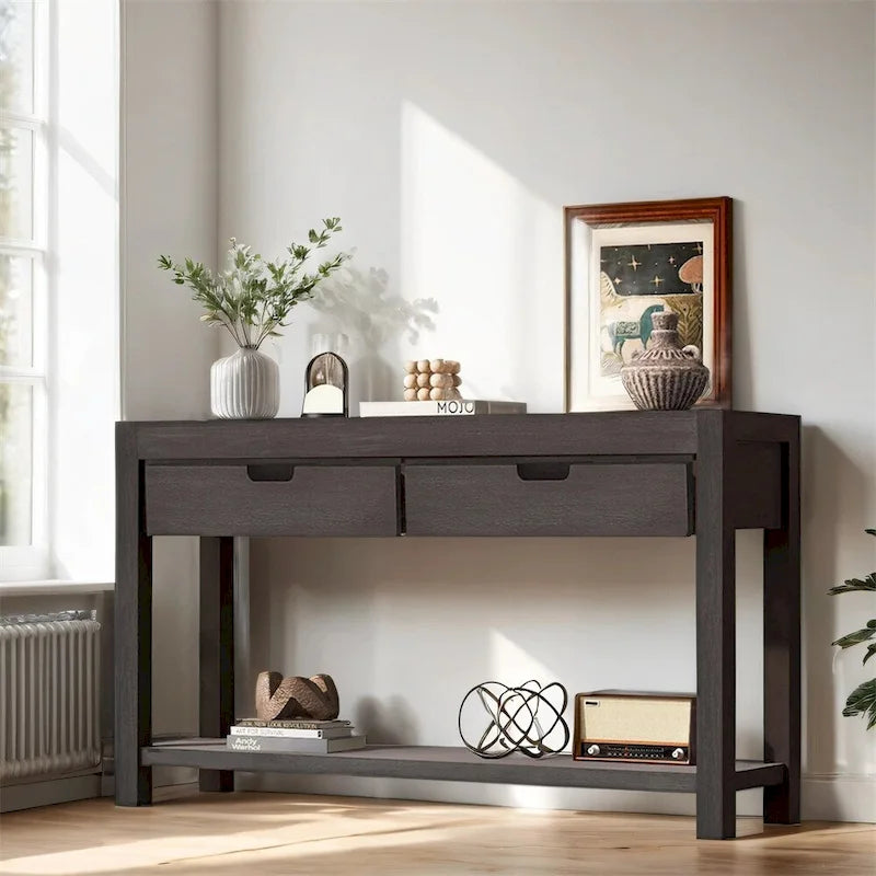 Console en bois avec 2 tiroirs et 1 étagère pour couloir et salon