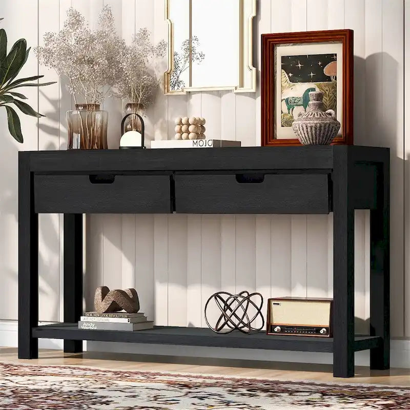 Console en bois avec 2 tiroirs et 1 étagère pour couloir et salon