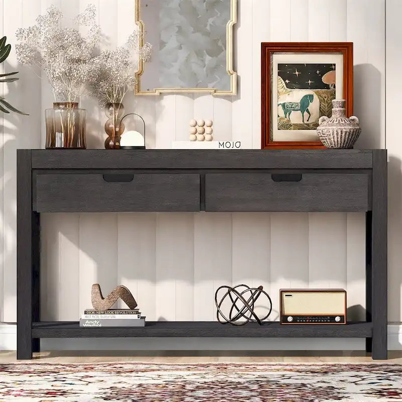 Console en bois avec 2 tiroirs et 1 étagère pour couloir et salon