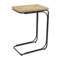 Table d'appoint C-shaped à bobine faite à la main en plante séchée avec pieds en métal noir - Marron - Roche River Decor