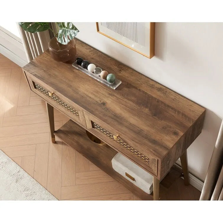 41.9 Table console en bois à 2 tiroirs
