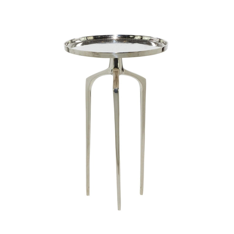 Table d'appoint inspirée d'un plateau en métal aluminium avec 3 pieds tripodes – Or, Argent ou Noir – Décor Roche River