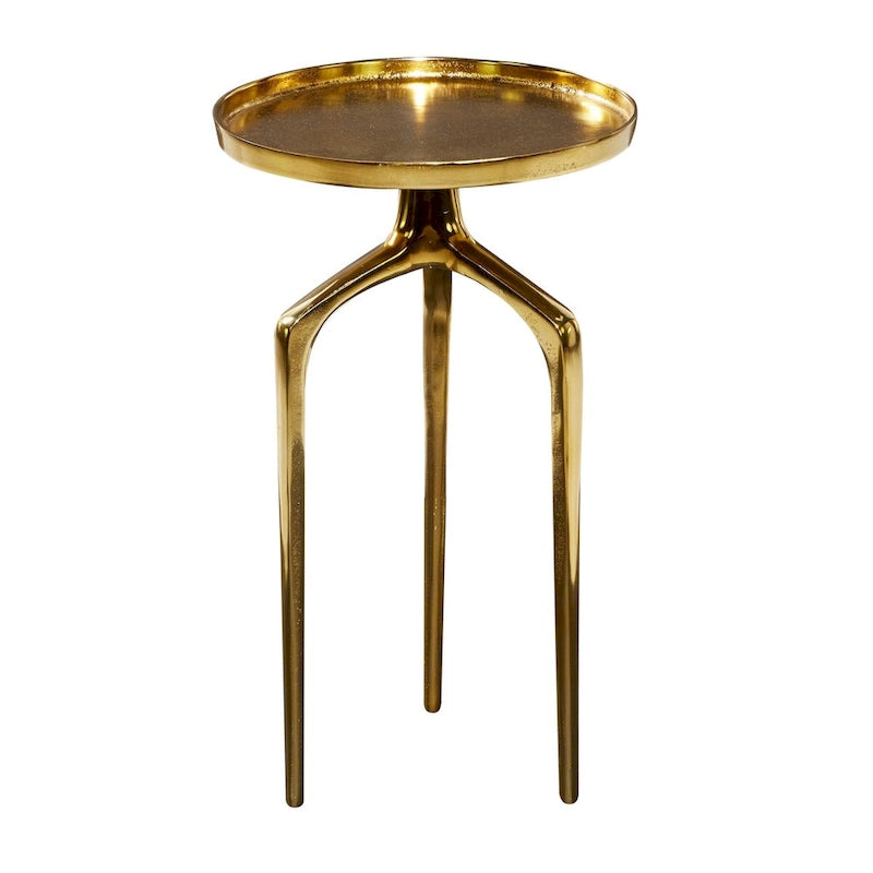 Table d'appoint inspirée d'un plateau en métal aluminium avec 3 pieds tripodes – Or, Argent ou Noir – Décor Roche River