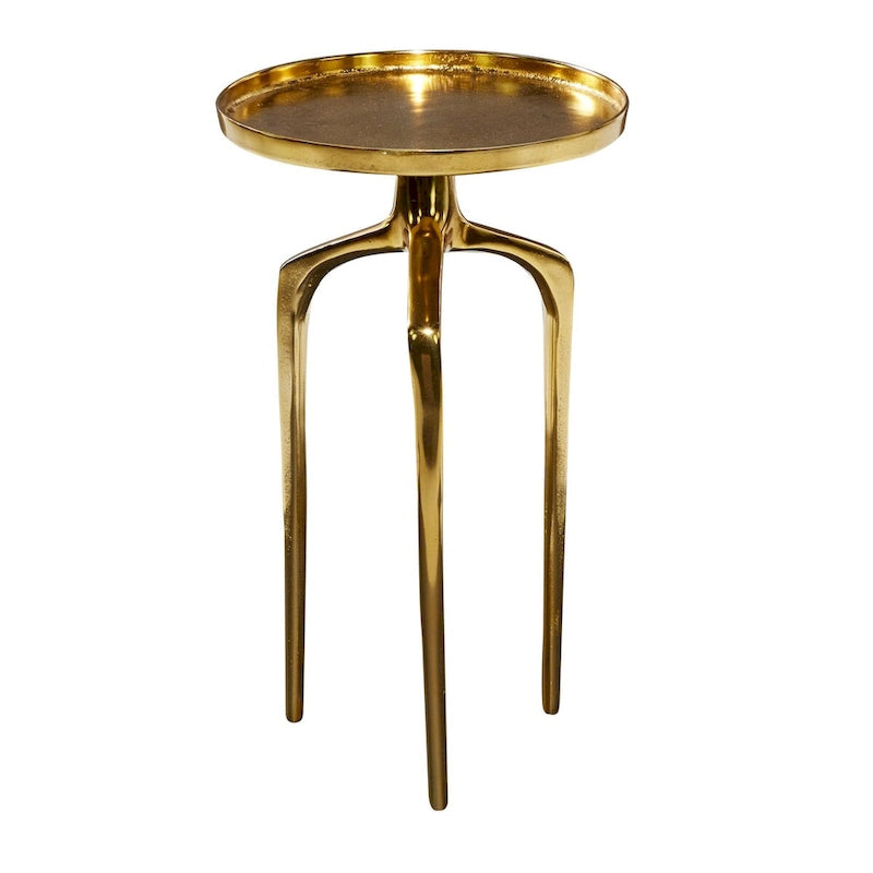 Table d'appoint inspirée d'un plateau en métal aluminium avec 3 pieds tripodes – Or, Argent ou Noir – Décor Roche River