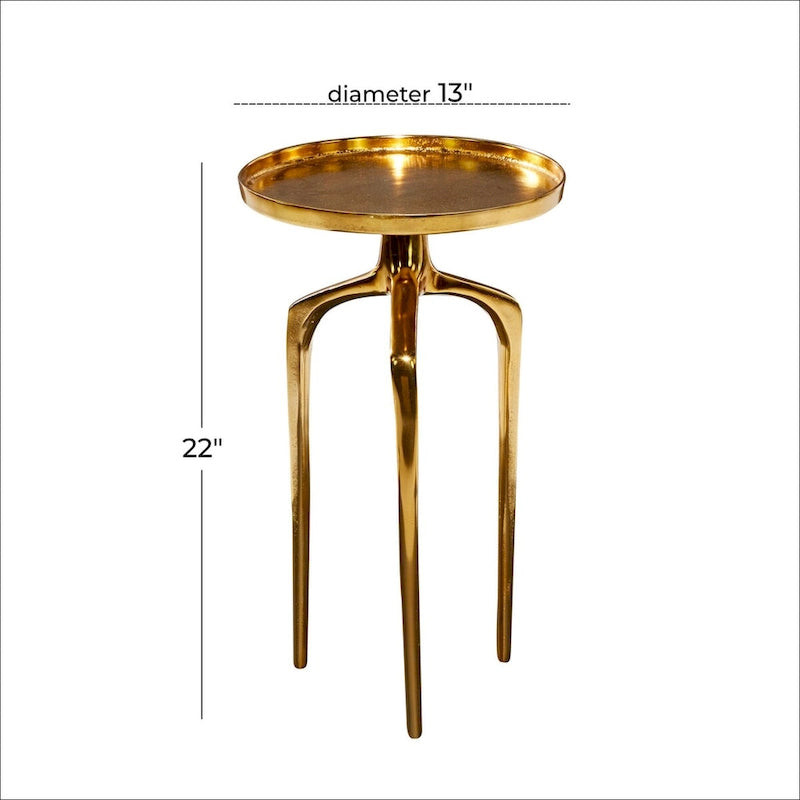 Table d'appoint inspirée d'un plateau en métal aluminium avec 3 pieds tripodes – Or, Argent ou Noir – Décor Roche River