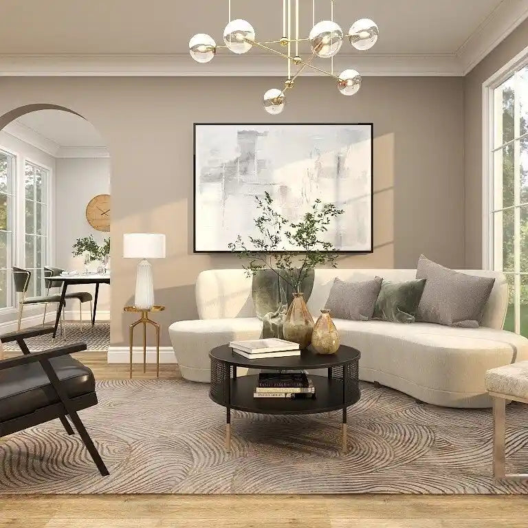 Table d'appoint inspirée d'un plateau en métal aluminium avec 3 pieds tripodes – Or, Argent ou Noir – Décor Roche River