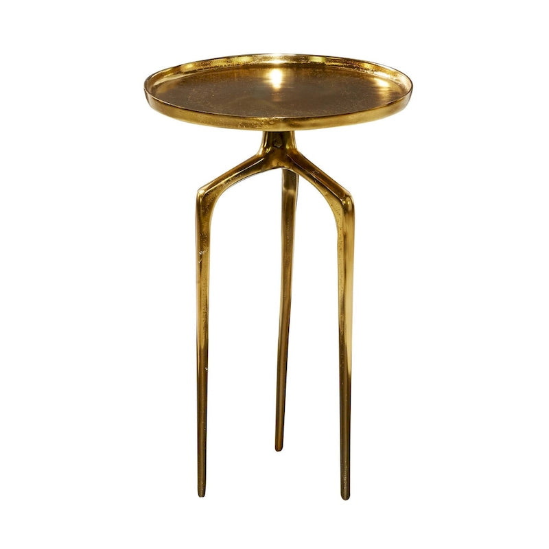 Table d'appoint inspirée d'un plateau en métal aluminium avec 3 pieds tripodes – Or, Argent ou Noir – Décor Roche River