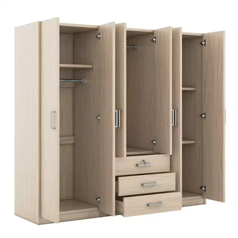 Armoire 6 portes en bois avec tiroirs pour chambre à coucher