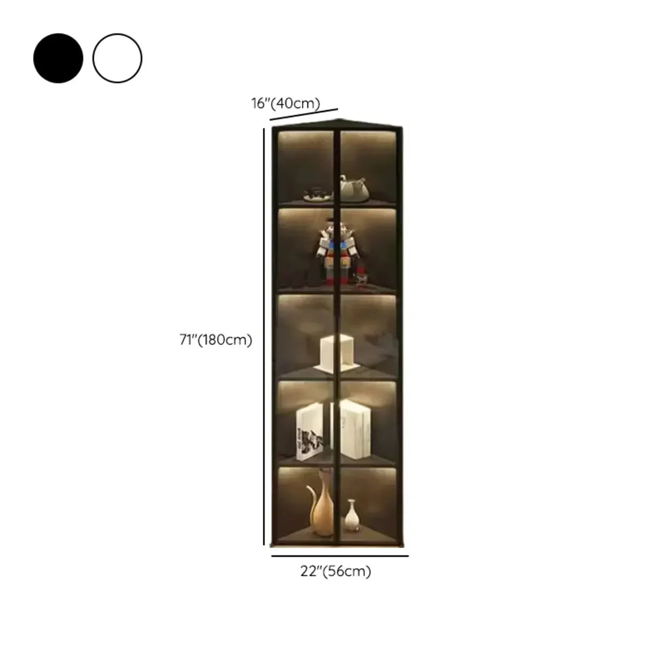 Meuble d'angle d'exposition moderne en bois et métal gris avec porte vitrée