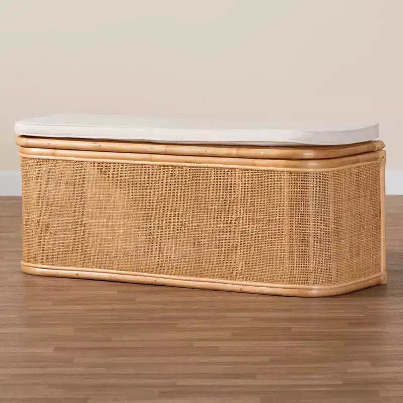 Banc de rangement bali & pari Ishana en rotin naturel Naturel/Blanc : Polyester rembourré, cadre en contreplaqué, aucun assemblage requis