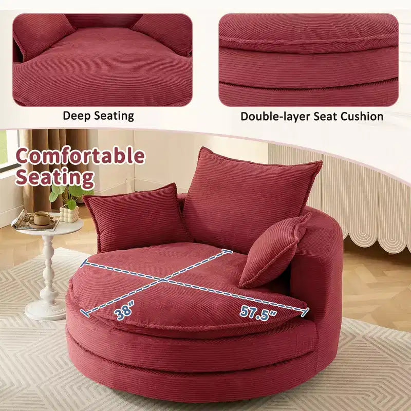 Fauteuil d'appoint pivotant à 360°, Fauteuil pivotant rond en forme de baril avec coussin pour salon
