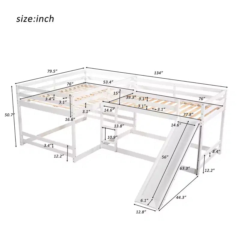 Lits superposés en L pour 4 enfants, lits superposés quadruples avec toboggan, lits superposés en bois doubles et jumeaux pour chambre à coucher ou dortoir