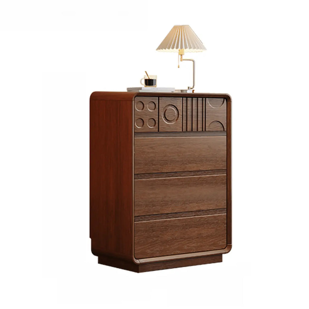 Commode en bois d'inspiration Art déco avec sculptures géométriques