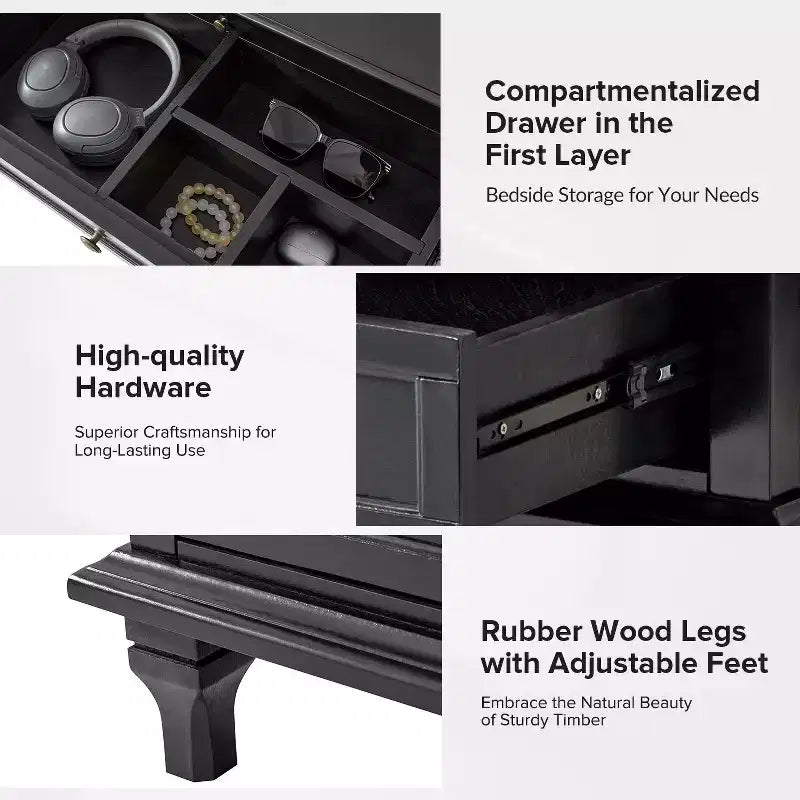 Table d'appoint Giorgio à 3 tiroirs avec prises intégrées, lot de 2 | HULALA HOME