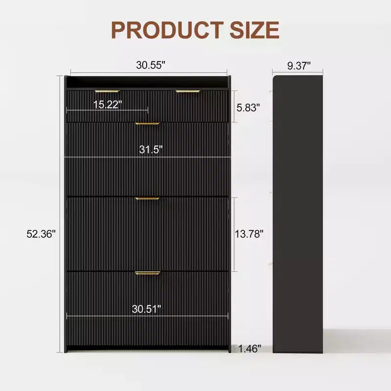 Meuble à chaussures moderne blanc avec 3 tiroirs basculants et 2 petits tiroirs et crochet, organiseur de rangement à chaussures fin cannelé, meuble d'entrée étroit