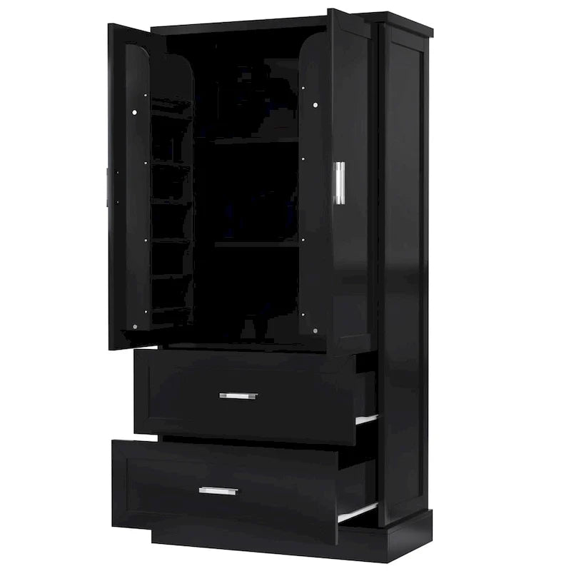 Meuble haut de salle de bain, Meuble avec deux portes et tiroirs, Étagère réglable, Panneau MDF